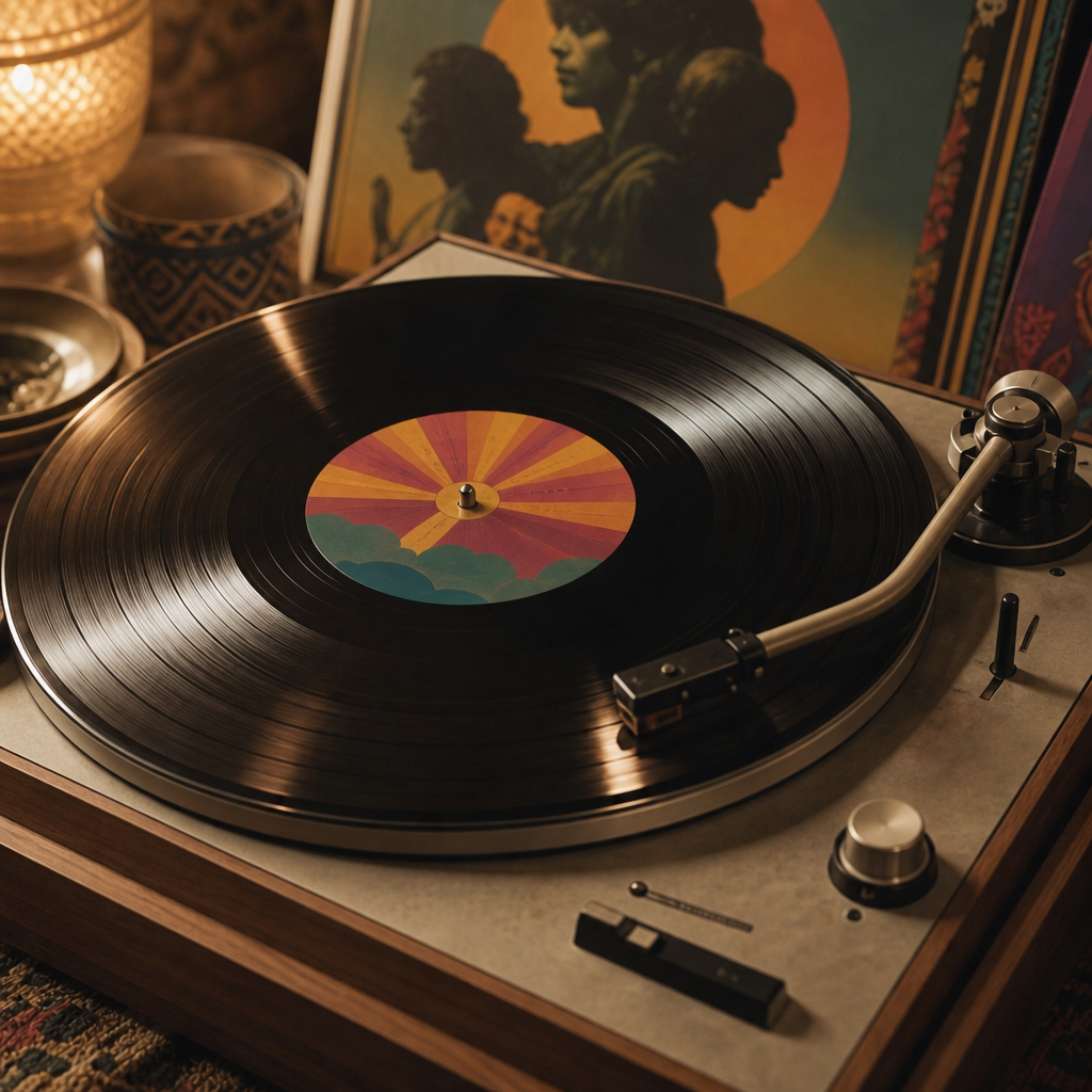 Vinyl record of Imagine on a turntable