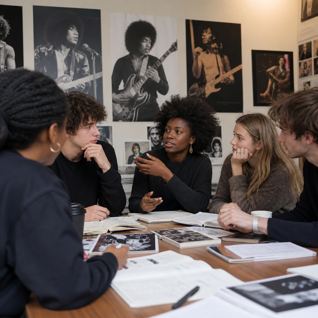 A classroom or discussion setting about music and social change