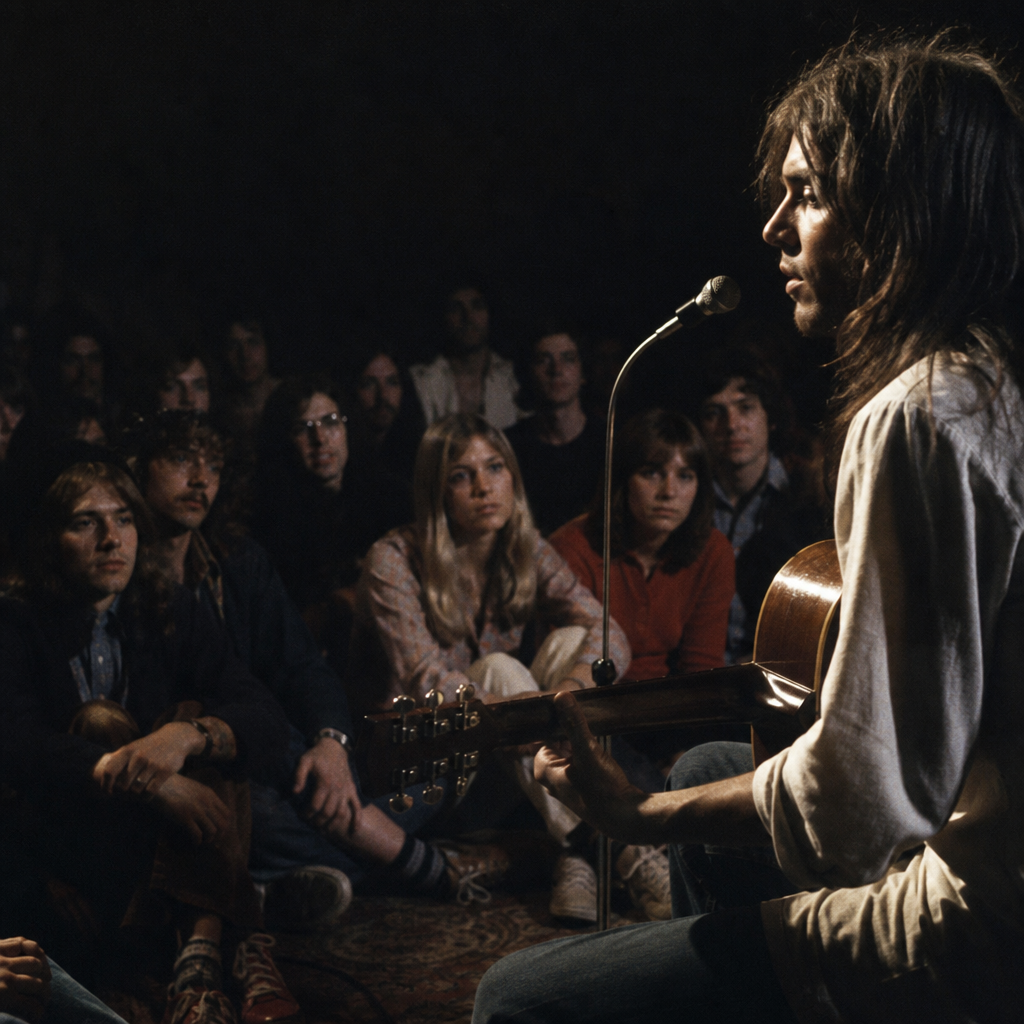 A concert crowd listening quietly to an acoustic performance