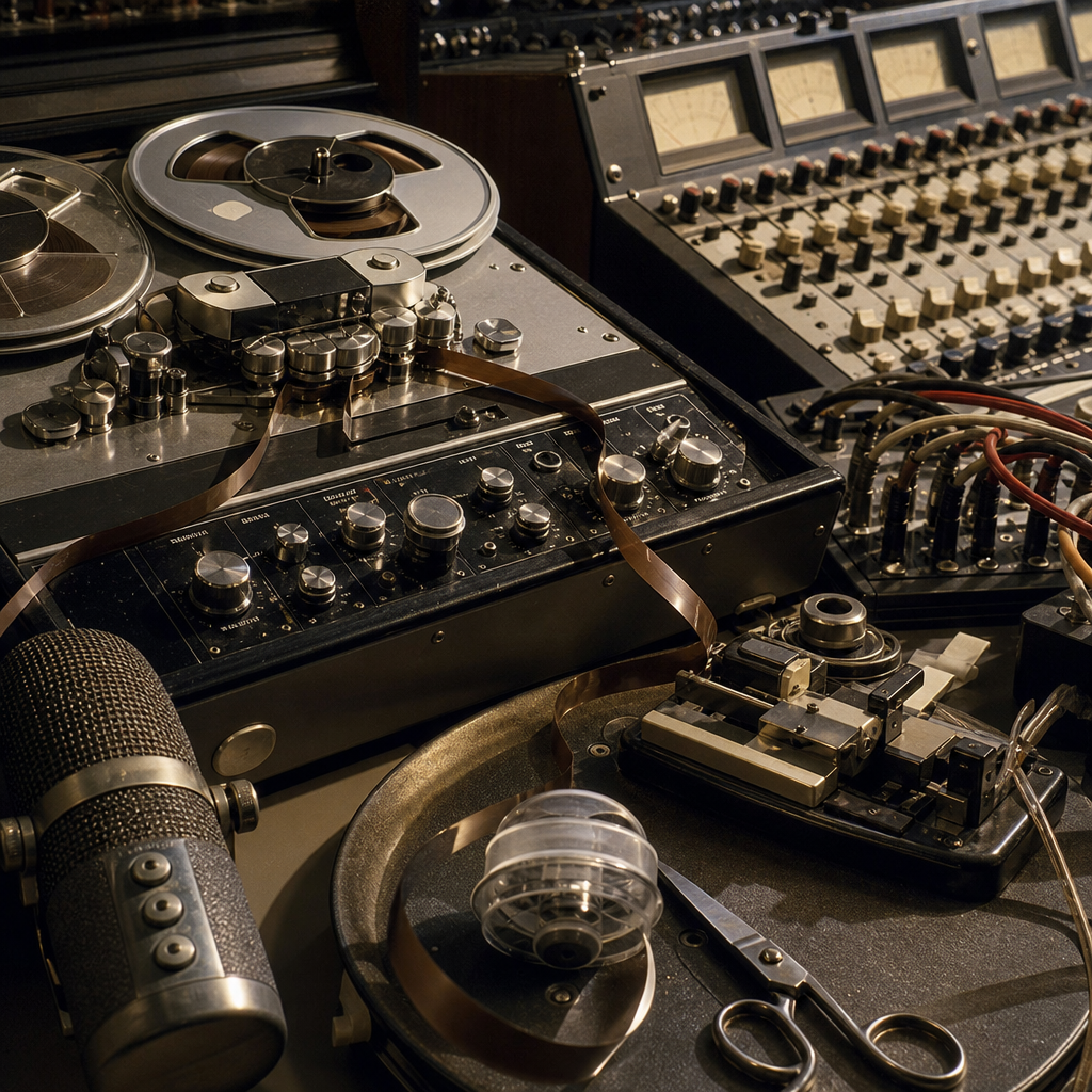 Tape reels and studio equipment used in experimental recording
