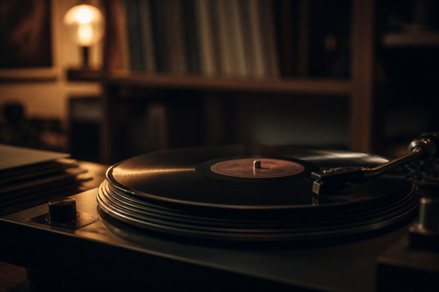 A vinyl record spinning on a turntable with a dramatic sense of silence after the music