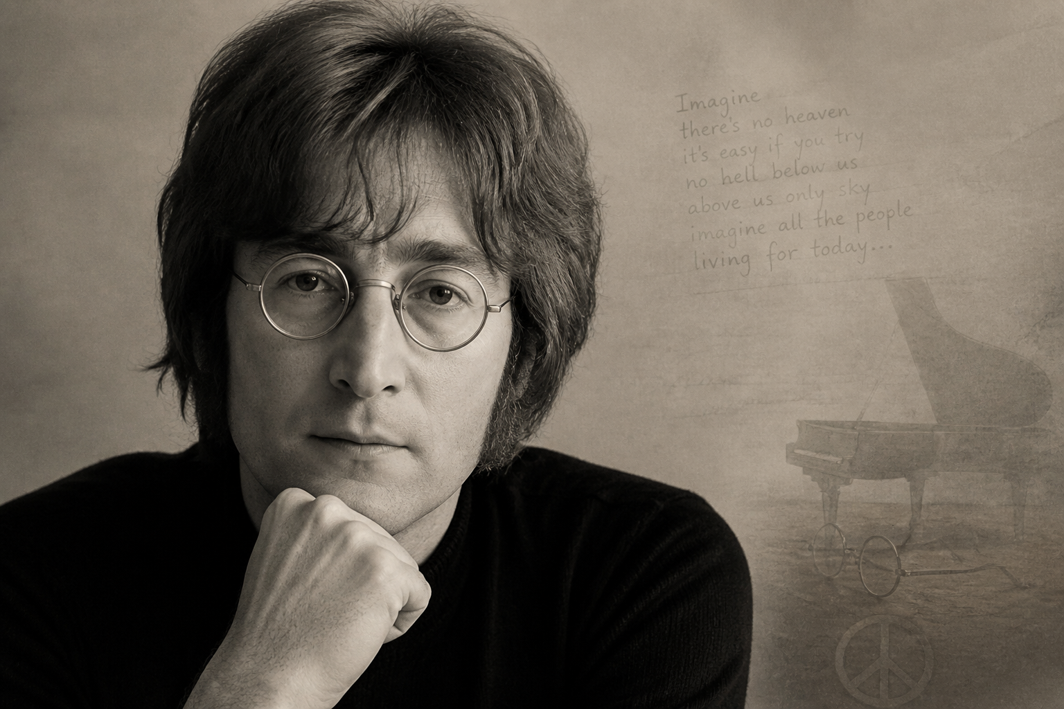 John Lennon in later reflective pose, linking the song to his broader artistic legacy