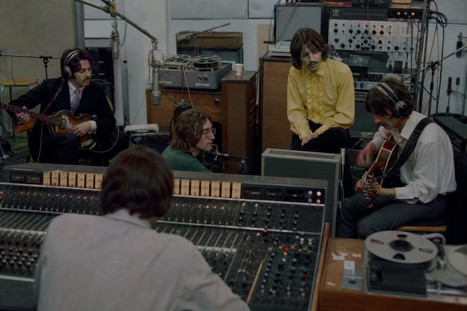 The Beatles recording in the studio