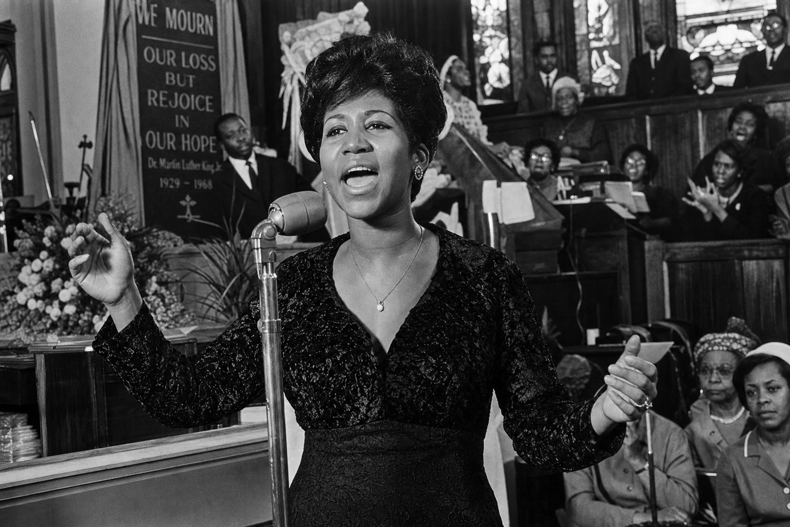 Aretha Franklin performing gospel at a historic church service