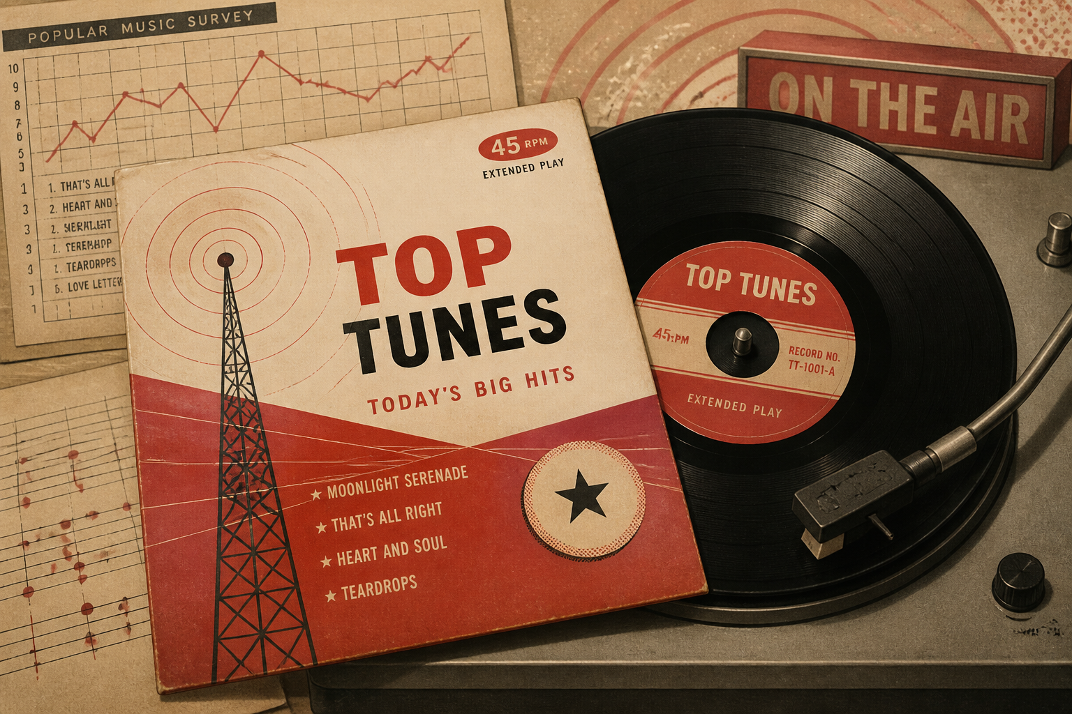 Illustrated view of a record label and single release concept