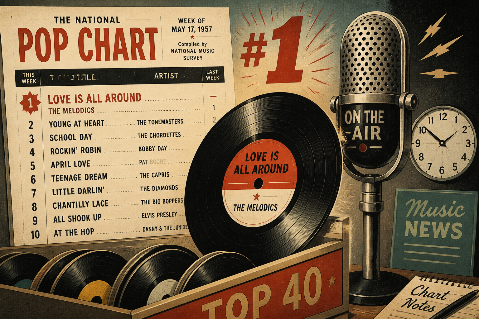 Illustrated chart-topping single and radio promotion concept