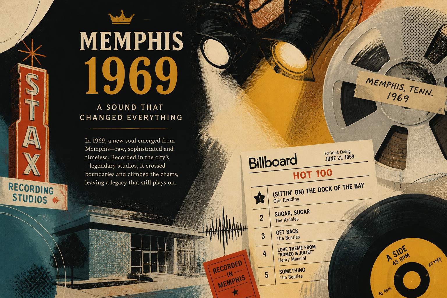 Illustration of Elvis Presley’s 1969 Memphis recording legacy