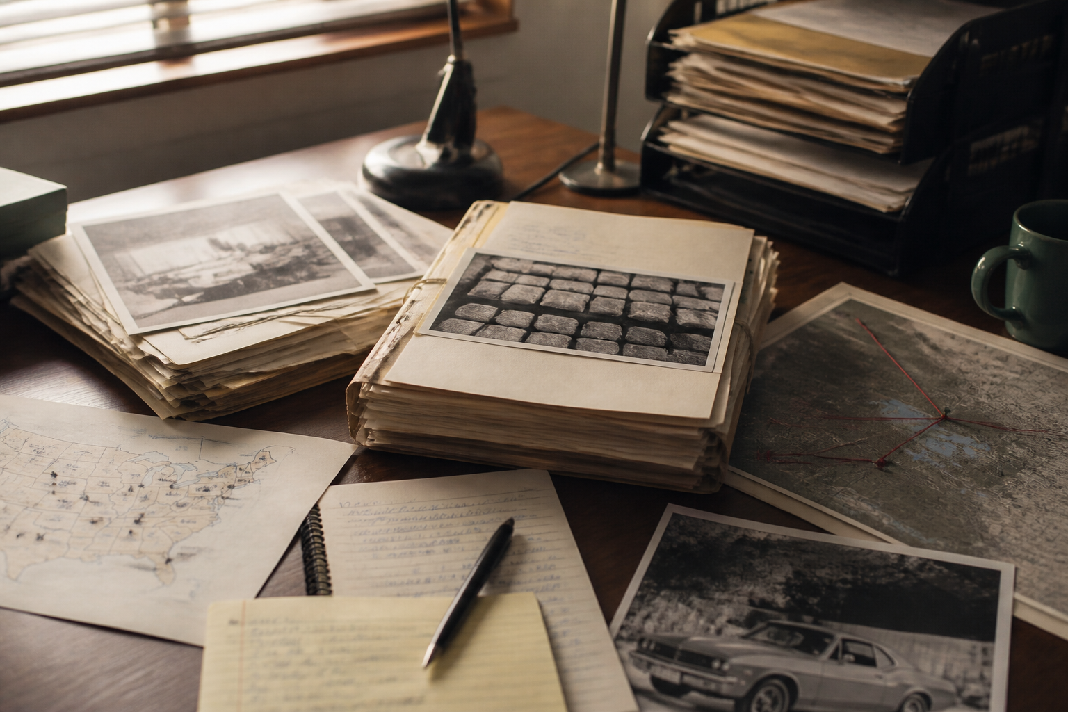 A 1970-era scene showing drug enforcement documents and federal narcotics files