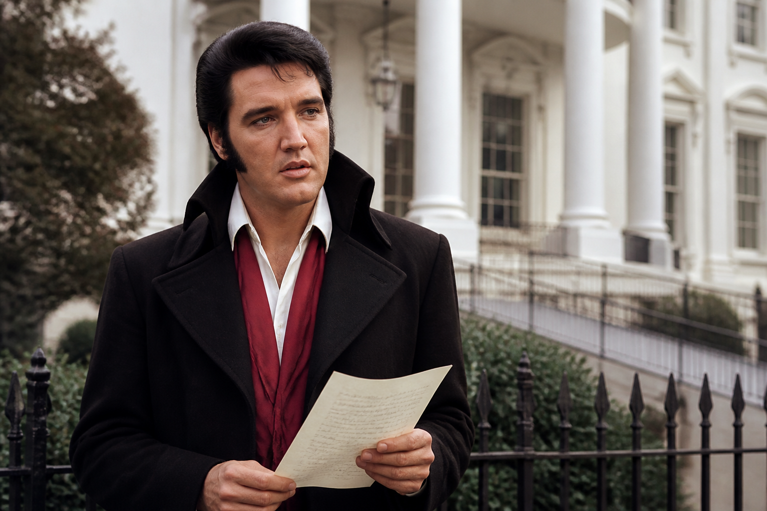 Elvis Presley at the White House preparing to meet Richard Nixon