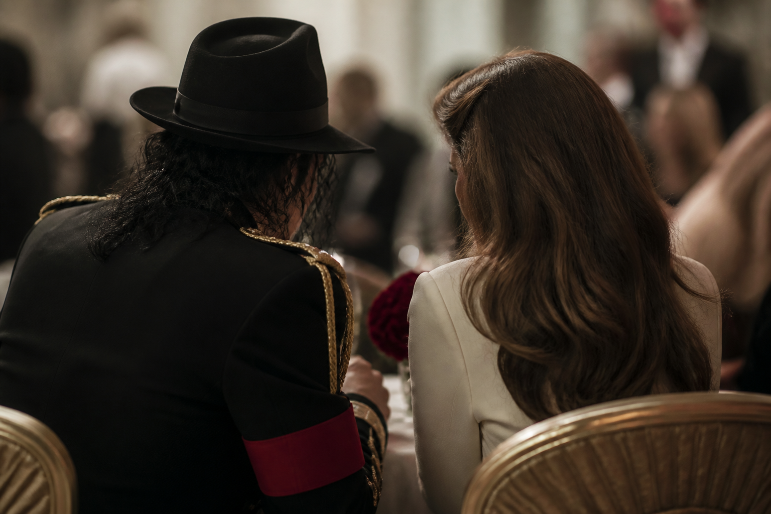 Michael Jackson and Lisa Marie Presley talking at a celebrity event