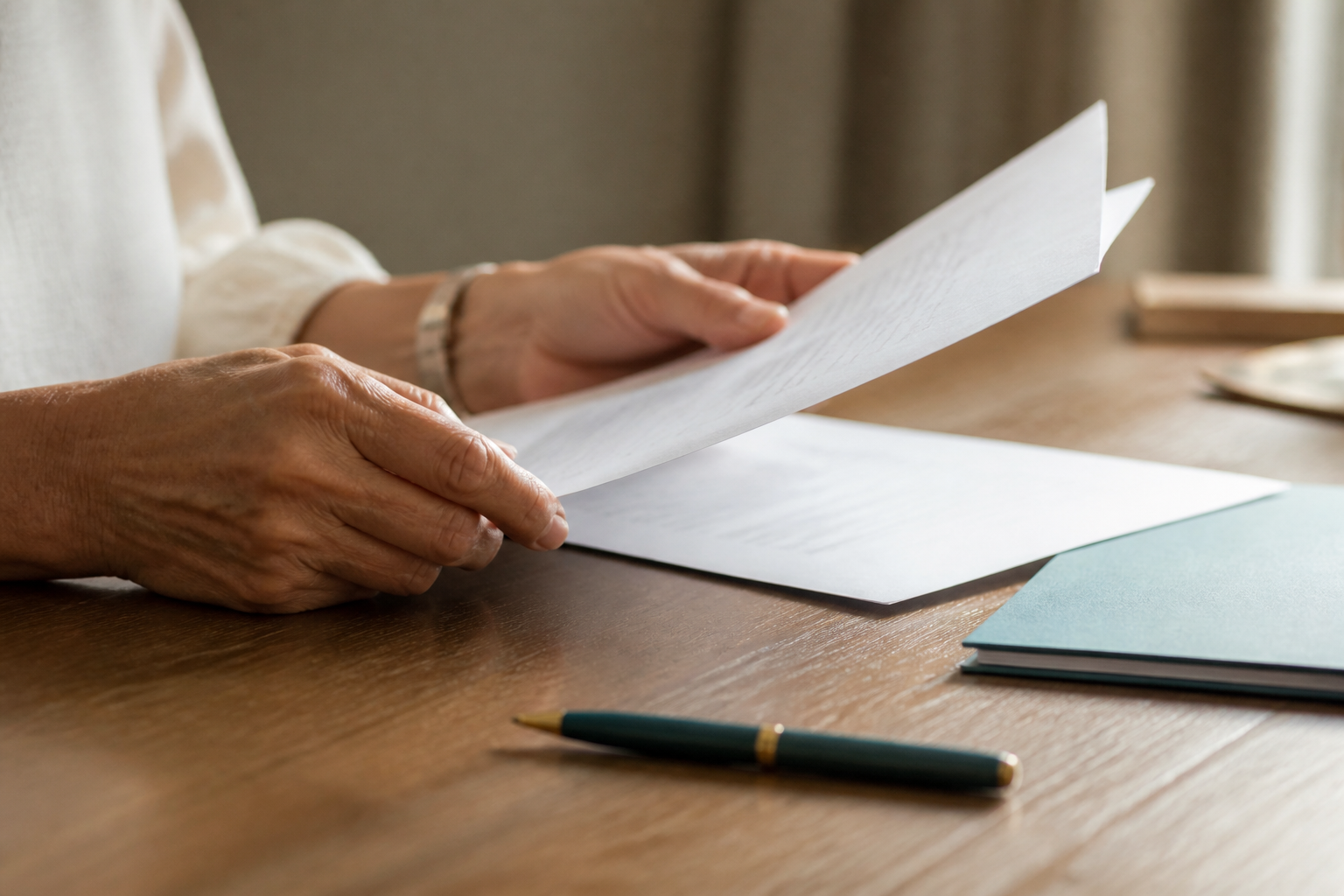 hands holding legal documents on a table