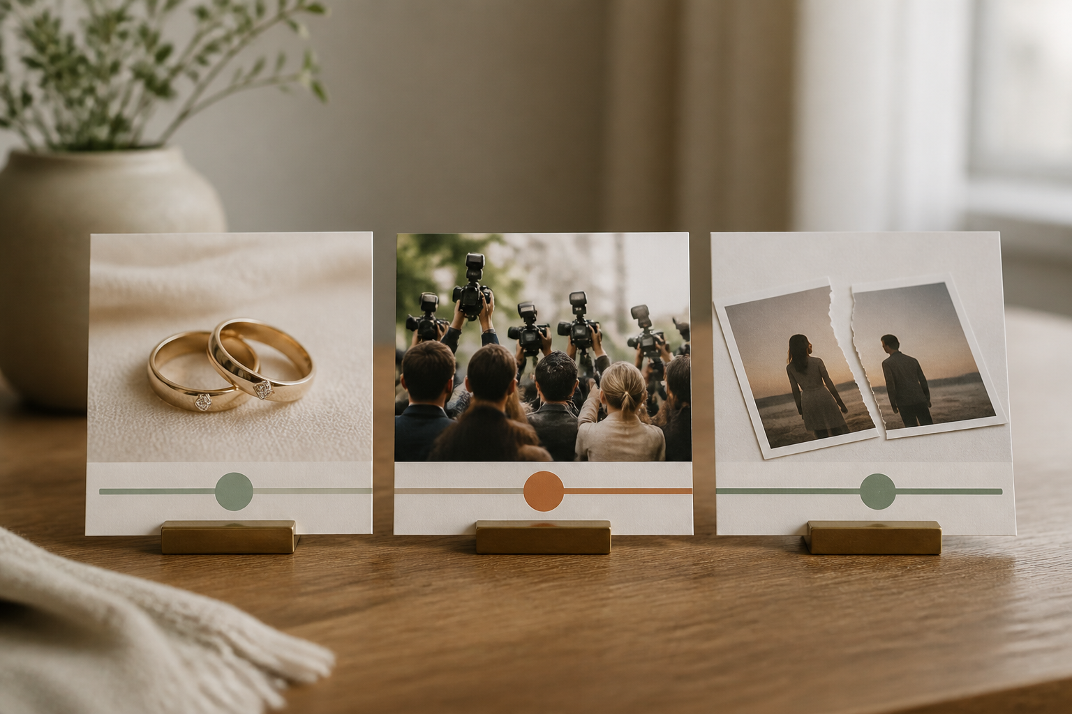 Timeline cards showing a marriage and divorce sequence