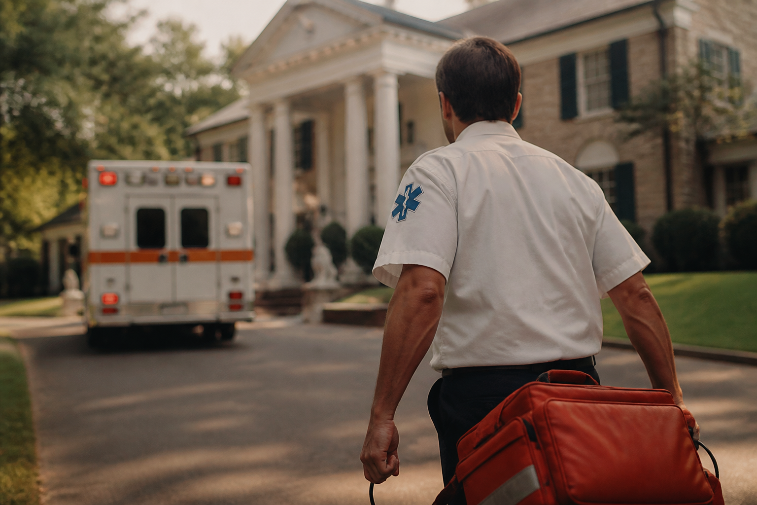 Emergency responders arriving at Graceland for Elvis Presley