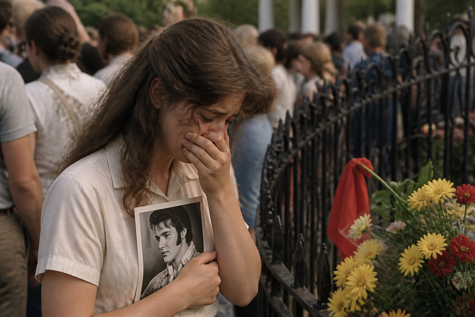 Fans gathered outside Graceland after Elvis Presley’s death is announced