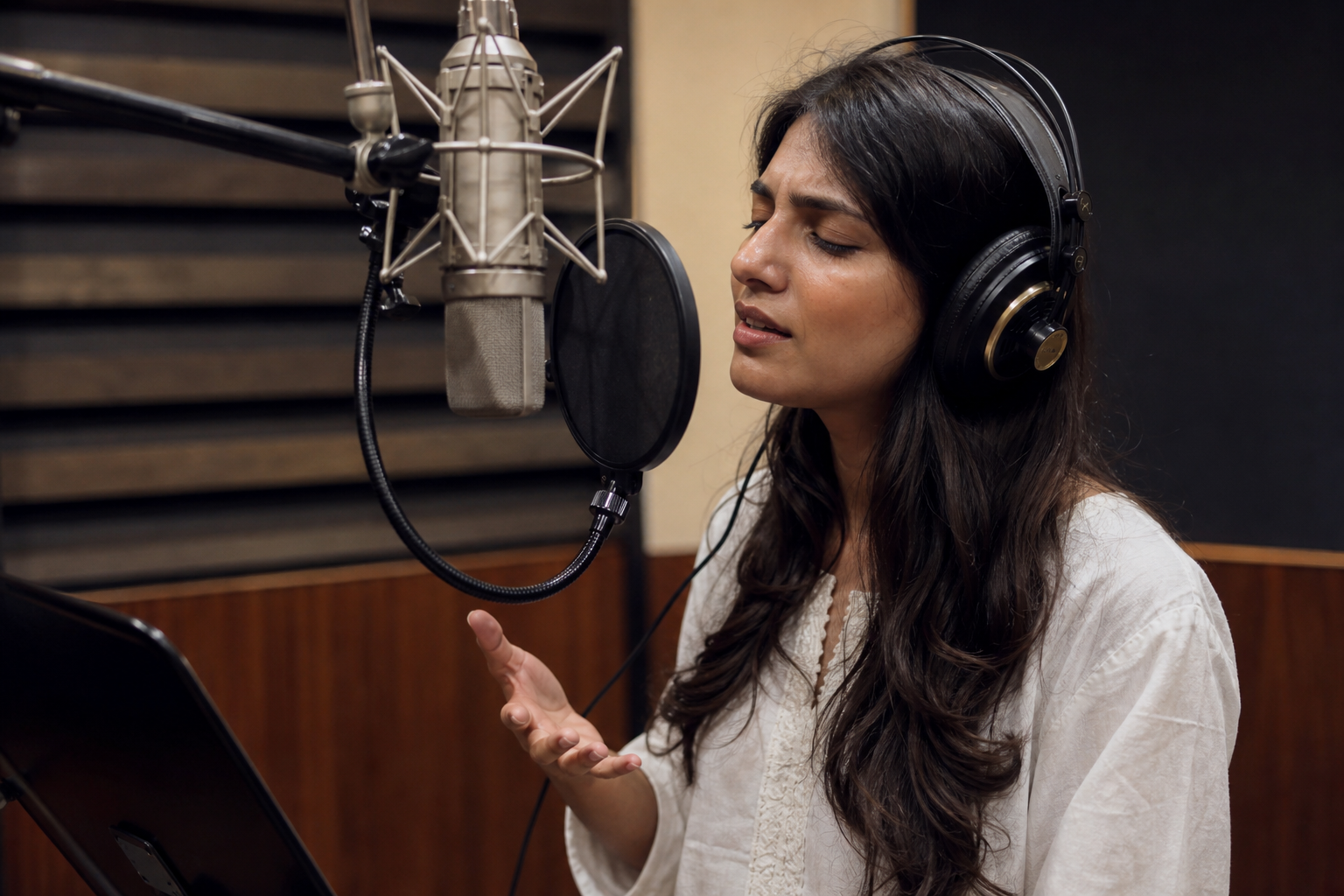 A singer in a recording studio