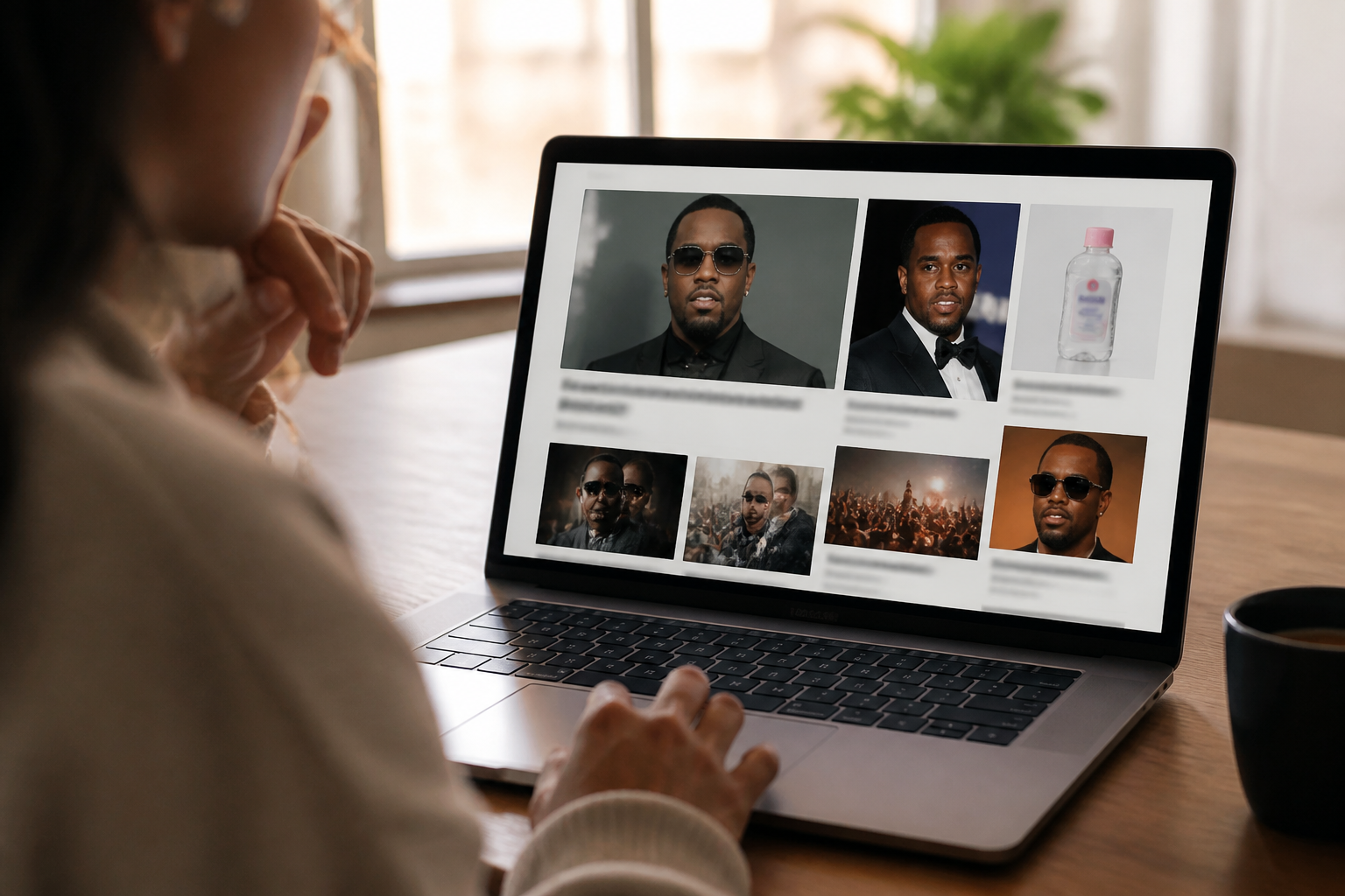 Sean Combs related news on a laptop screen