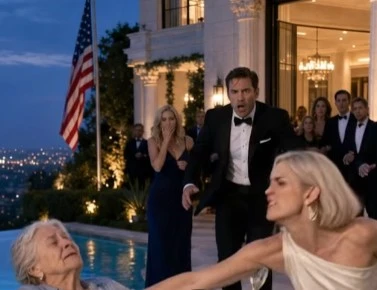 A luxurious Beverly Hills mansion glowed beneath the evening lights. An elegant pool party was in full swing.