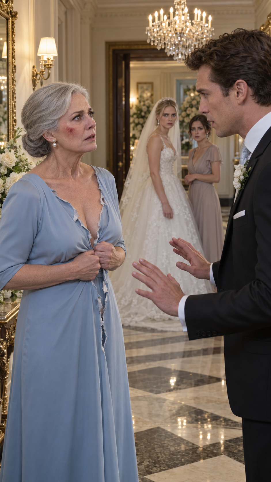 My future daughter-in-law slapped me across the face, grabbed the front of my pale blue gown, and tore it open fifteen minutes before my only son was supposed to get married.352