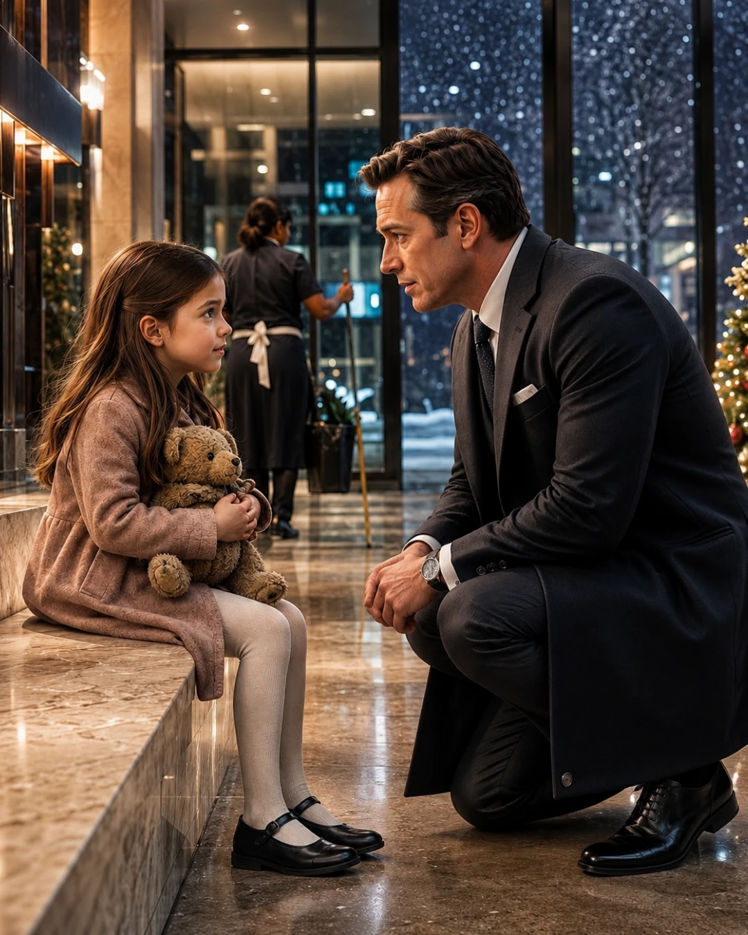 At 11 P.M., I Found A Little Girl Sitting Alone In The Lobby Of My Company While A Snowstorm Raged Outside- Full Story