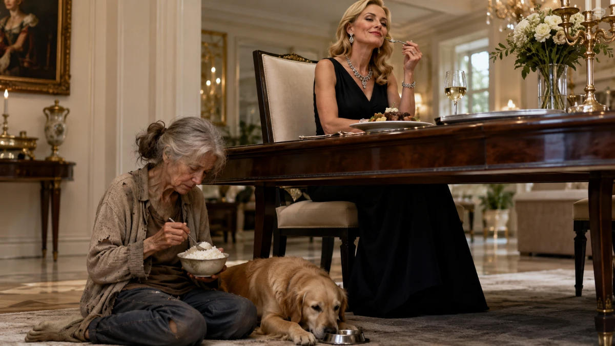 The daughter-in-law forced her mother-in-law to eat plain rice on the floor beside the dog, unaware that the old woman was the legal owner of all the family’s assets after her husband passed away