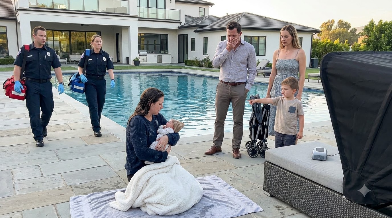 I watched my employer’s wife push his three-month-old baby into the swimming pool. I saved the child—but when her father arrived, he slapped me instead of asking what happened.