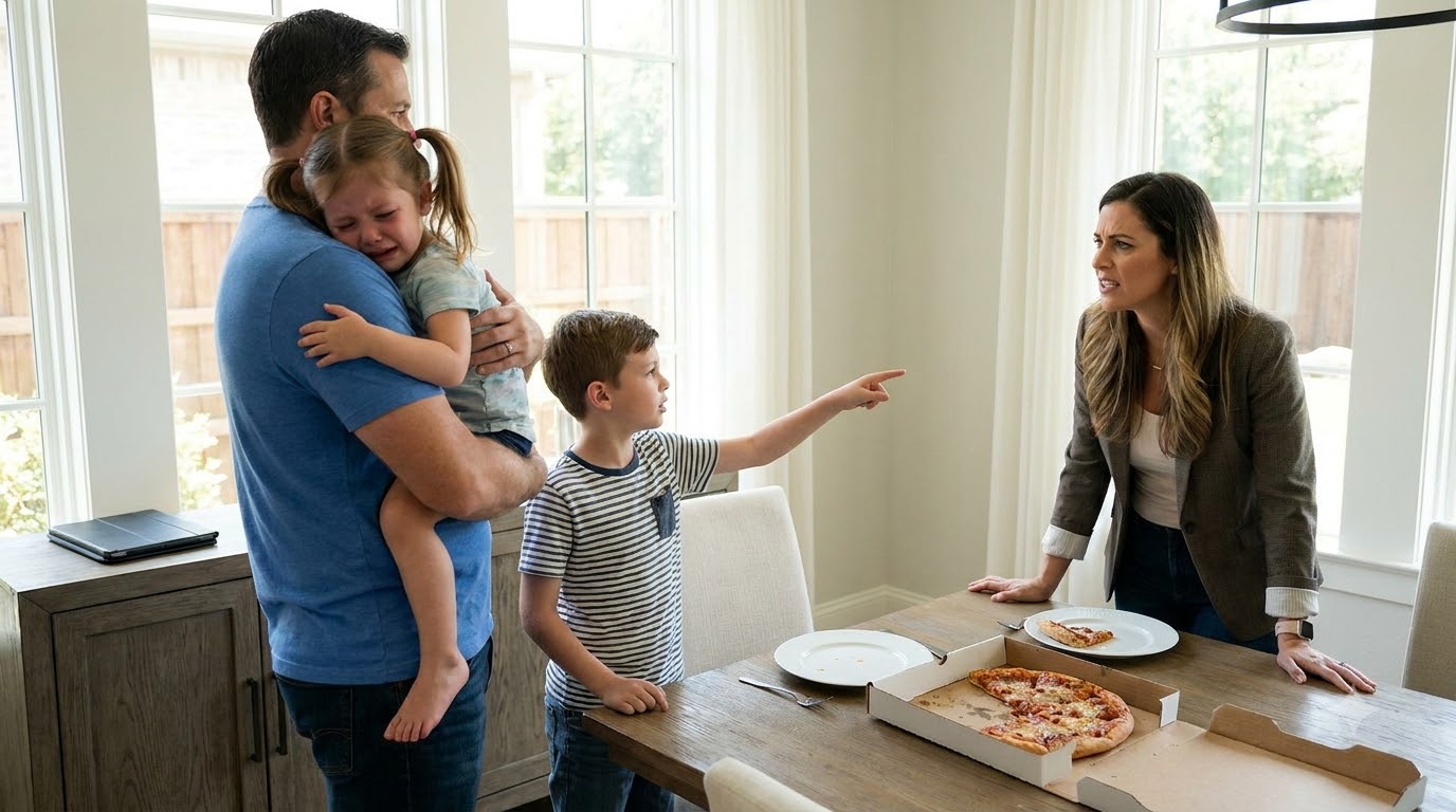 My four-year-old daughter reached for one slice of pizza—and my wife slapped her so hard she fell beside the table. I walked in before the crying stopped.