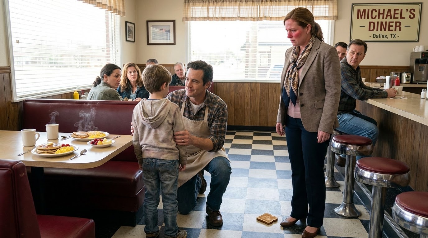 The little boy looked no older than six when he walked into my diner and asked for food. Then a woman threw bread at his feet and said, “Get on your knees and eat it.”