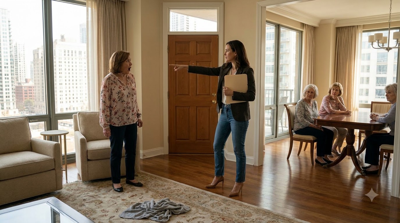 My mother-in-law threw a filthy cleaning rag in my face and said, “If you want to stay in this house, start acting like the maid.” I shoved it back toward her and said, “Then you clearly don’t know whose house this is.”