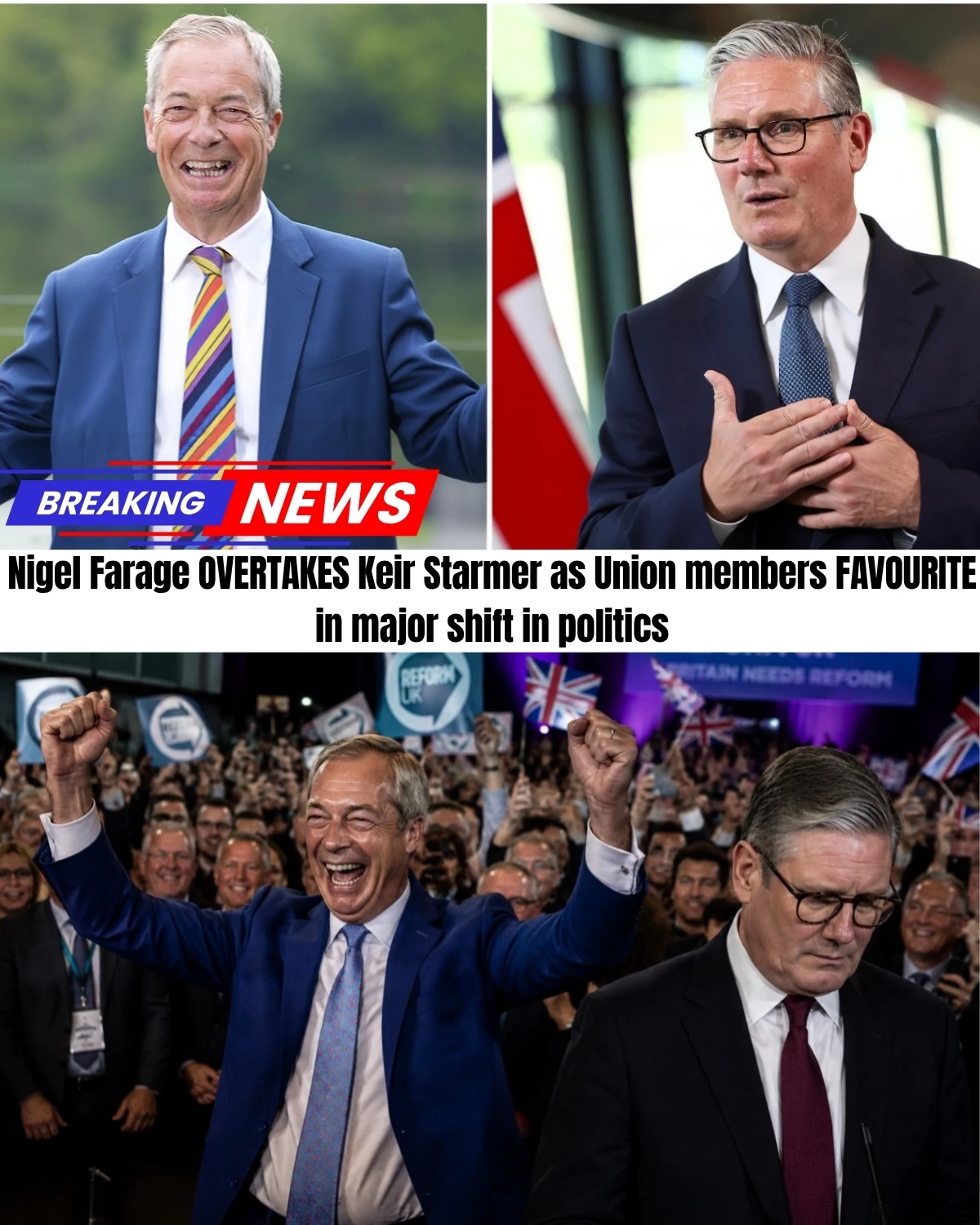 Unbelievable! A "seismic" new poll just dropped and it’s sending absolute shivers through 10 Downing Street! 🏛️😱 The governing Labour Party has just been completely OVERTAKEN in popularity by Nigel Farage’s Reform UK... and you won't believe where. It’s happening inside their own historic financial backyard—the UK's largest trade unions!