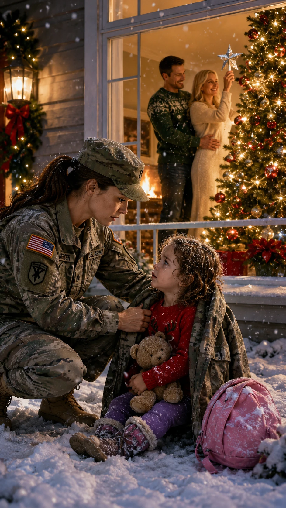 I returned from my military deployment early to surprise my family for Christmas, only to find my little girl sitting on the freezing porch, clutching her teddy bear