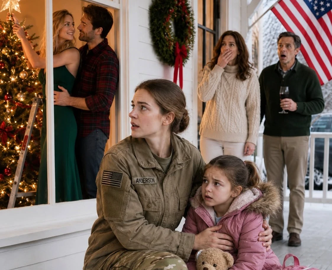 I returned from my military deployment early to surprise my family for Christmas, only to find my little girl sitting on the freezing porch, clutching her teddy bear