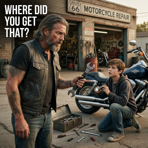 THE BOY KICKED OVER A BIKER’S TOOLBOX  THEN THE BIKER SAW THE WRENCH IN HIS HAND