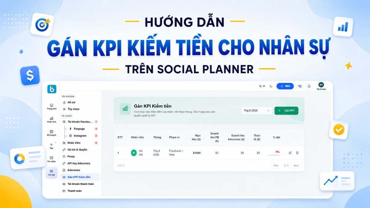 Phần 4 - Hướng dẫn gán KPI kiếm tiền cho nhân sự trên Social Planner