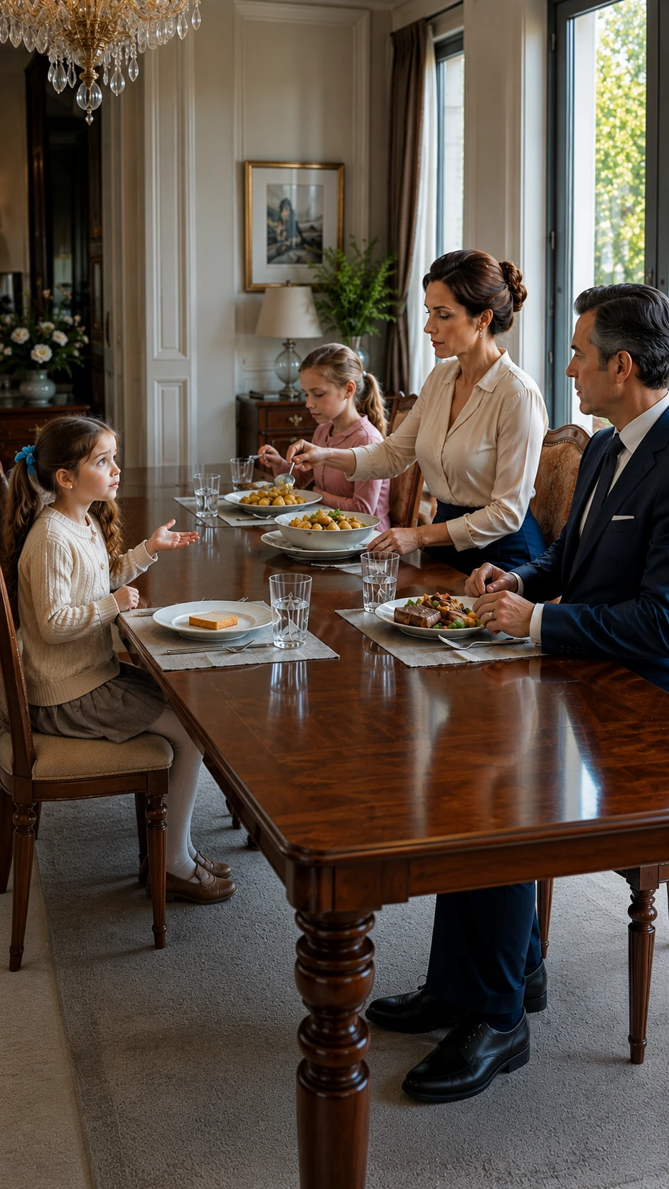 The Little Girl Had Only Bread While Her Stepsister Ate Steak. L007