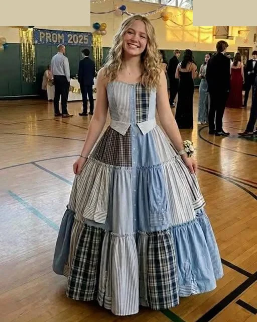 I Sewed a Dress From My Dad's Shirts for Prom in His Honor – My Classmates Laughed Until the Principal Took the Mic and the Room Fell Silent