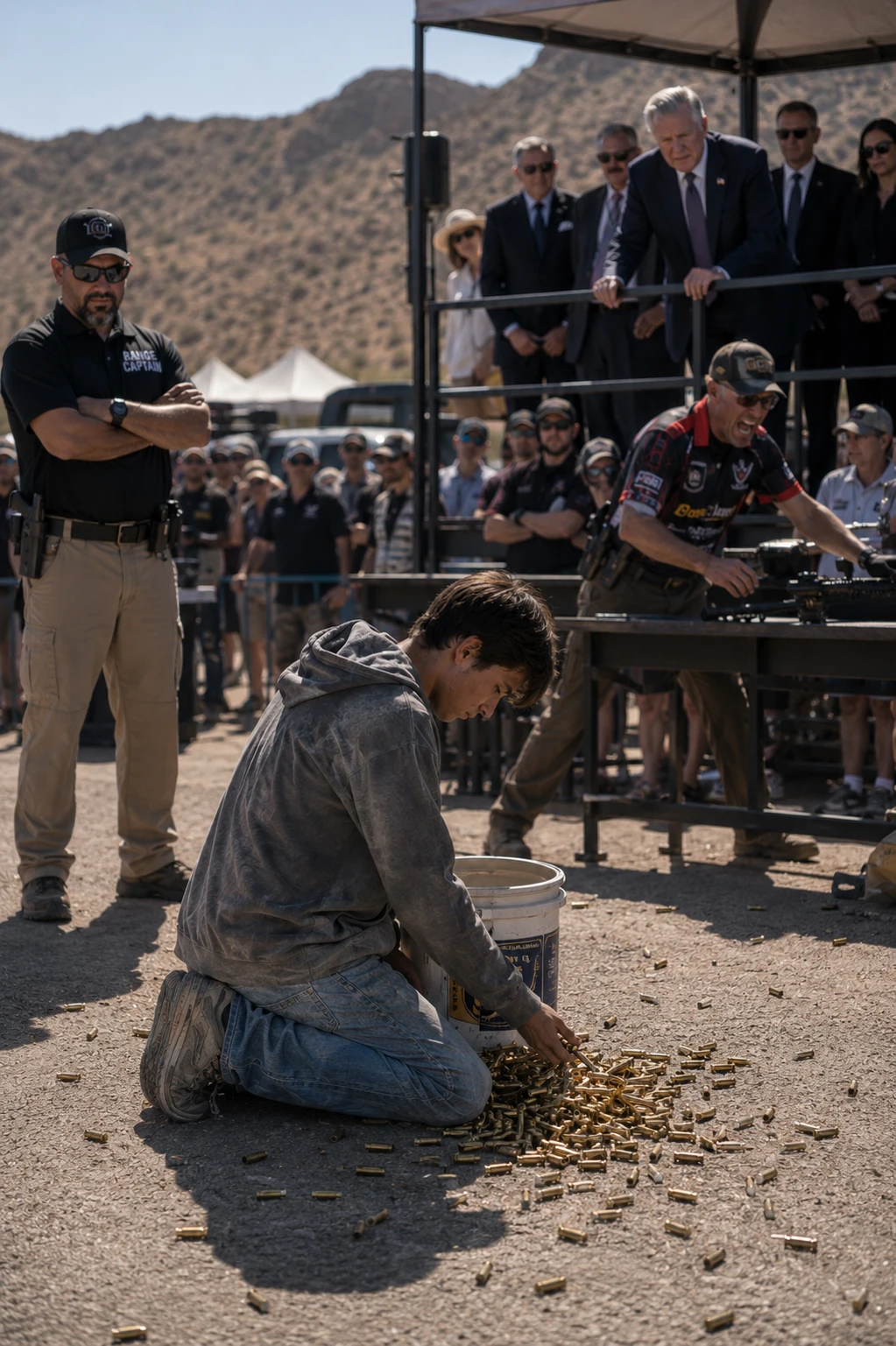 The men laughed when they kicked over the bucket. The retired general didn't.